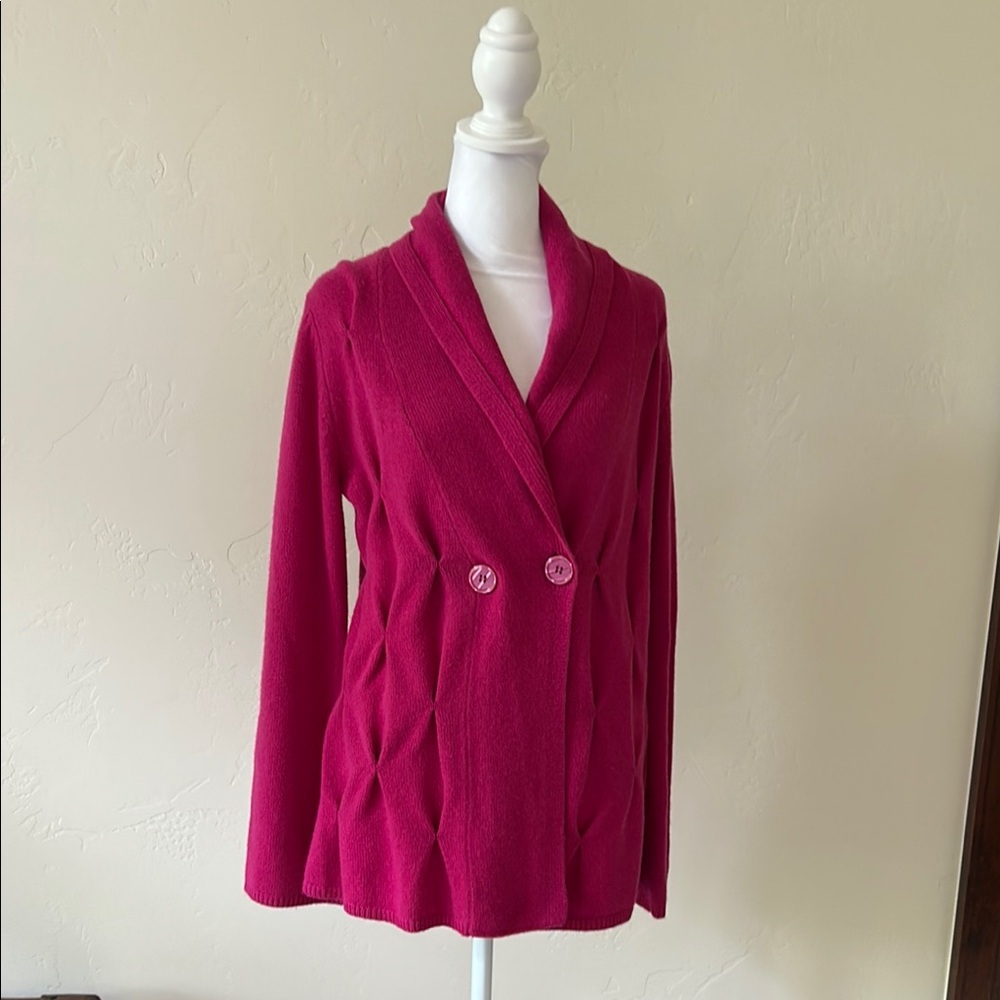Sofia Cashmere for Neiman Marcus. Fuchsia Double-Breasted Cashmere Sweater